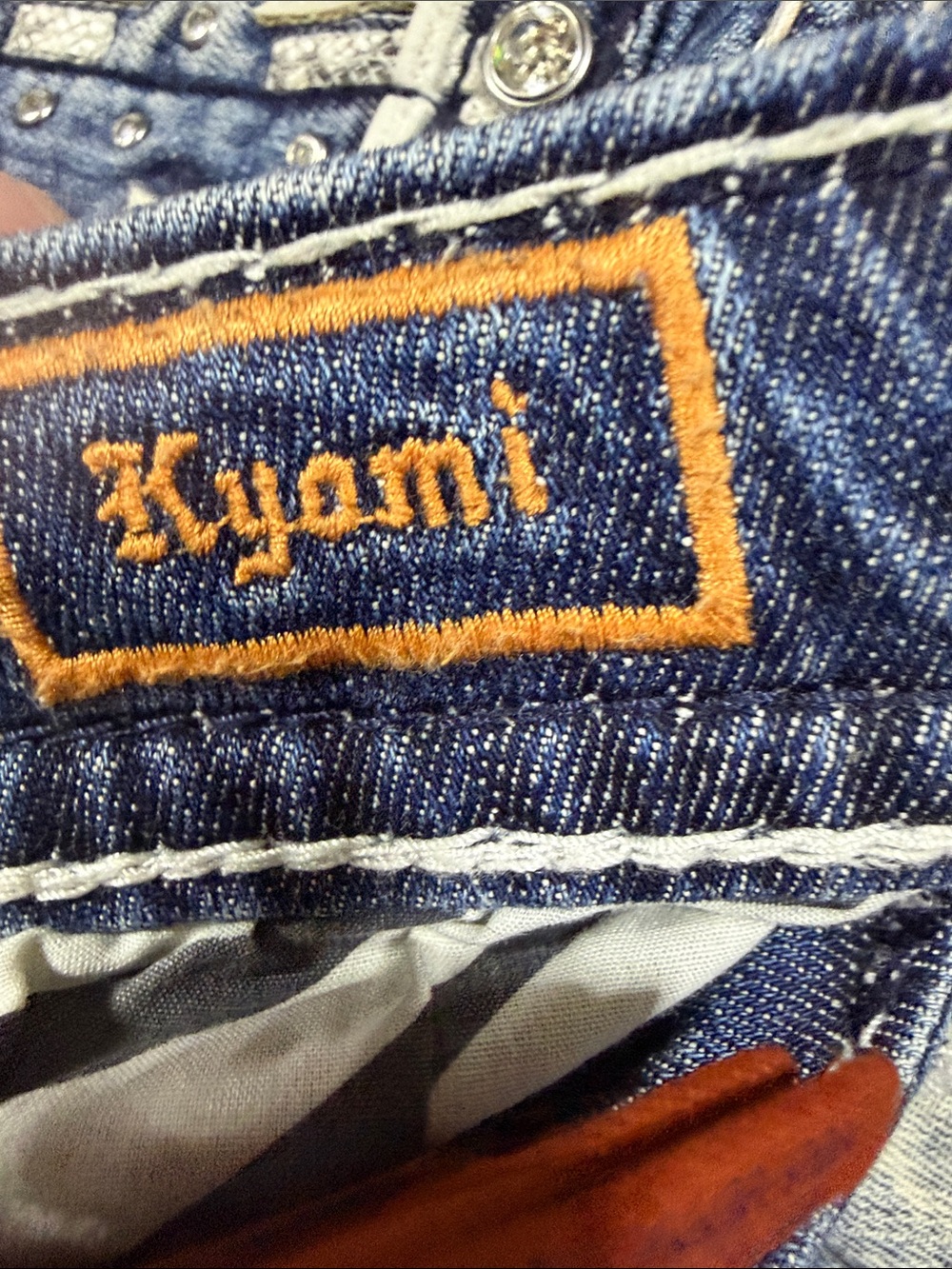 Rock Revival Denim jeans.  Pockets with Rhinestone 'R' Embroidery. - Picture 3 of 4
